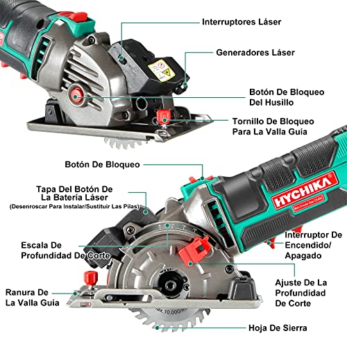 Sierra Circular, HYCHIKA Mini Sierra Circular de Mano 500W 4500RPM, 3 Hojas de Sierra de 30T + 36T+Diamente, Ideal para Cortar Azulejo, Madera, Metal Blando, Plástico