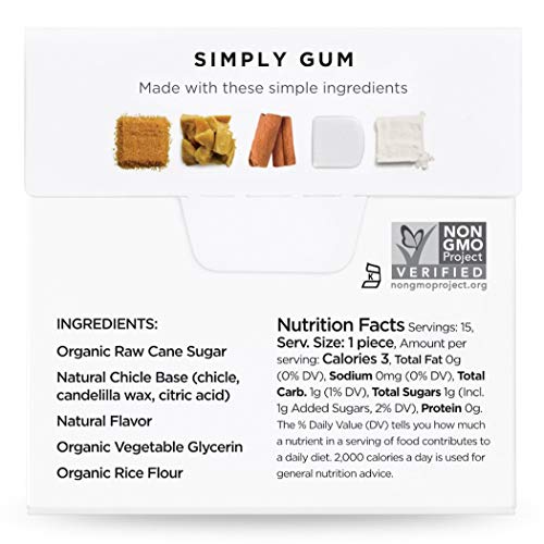 Simply Gum | Chicle Natural | Chewing Gum | Canela (Cinnamon) | Pack de 6 (90 piezas en total) | Biológico, Ecológico, Vegano, Sin Plástico, Sin Aditivo