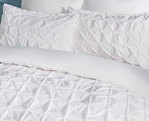 Sleepdown Rouched Pleat White Bedding Set-Single edredón y Funda de Almohada (135 x 200 cm), Color Blanco, Mezcla de algodón, Juego de Cama Individual