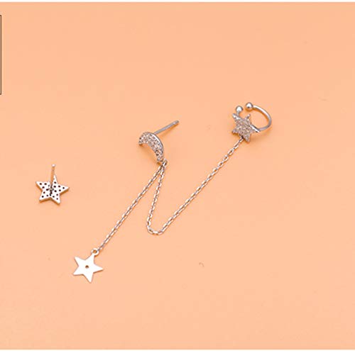 SLUYNZ Pendientes de plata de ley 925 con cadena para mujer, diseño de estrella asimétrica y luna