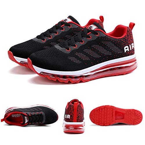 Smarten Zapatillas de Running Hombre Mujer Air Correr Deportes Calzado Verano Comodos Zapatillas Sport Black Red 36 EU