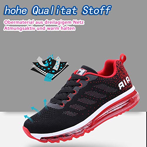 Smarten Zapatillas de Running Hombre Mujer Air Correr Deportes Calzado Verano Comodos Zapatillas Sport Black Red 36 EU