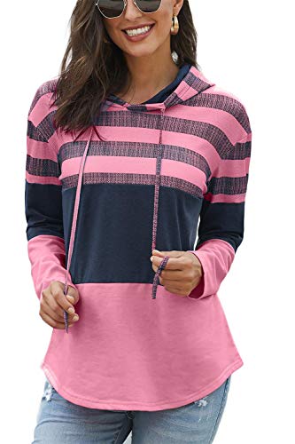 SMENG Jersey de manga larga para mujer, diseño de rayas Rosa L