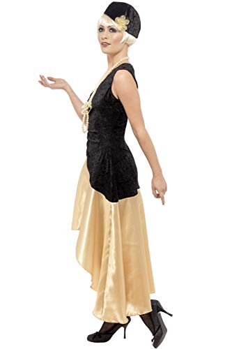 Smiffys-33368l Disfraz de Chica Gatsby de los años 20 y Dorado, Vestido, Sombrero y Collar de Perlas, Color Negro, L-EU Tamaño 44-46 (Smiffy'S 33368L)