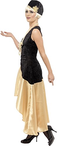 Smiffys-33368l Disfraz de Chica Gatsby de los años 20 y Dorado, Vestido, Sombrero y Collar de Perlas, Color Negro, L-EU Tamaño 44-46 (Smiffy'S 33368L)