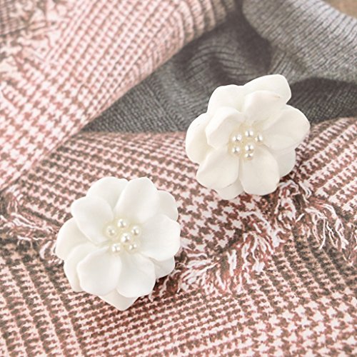 SOFEA Elegantes Pendientes de pétalos de Flores de Camelia Blanca de Resina para Mujer, joyería de Moda