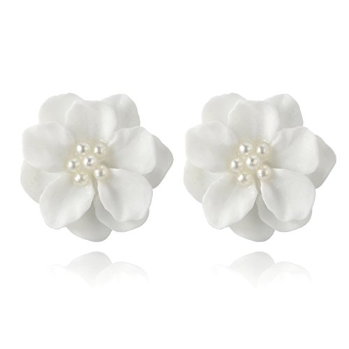 SOFEA Elegantes Pendientes de pétalos de Flores de Camelia Blanca de Resina para Mujer, joyería de Moda