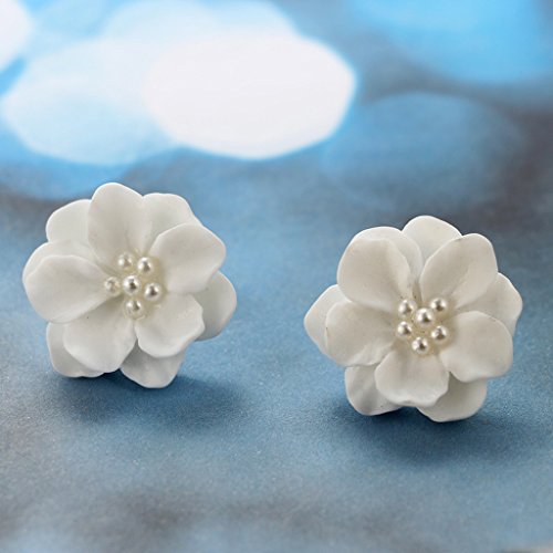 SOFEA Elegantes Pendientes de pétalos de Flores de Camelia Blanca de Resina para Mujer, joyería de Moda