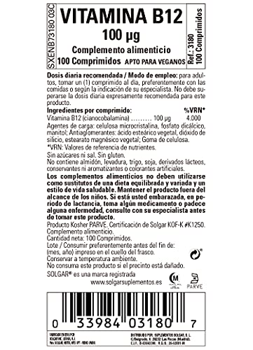 Solgar Vitamina B12 µg Comprimidos - Envase De, Multicolor, One size, Vanilla, 100 Unidad