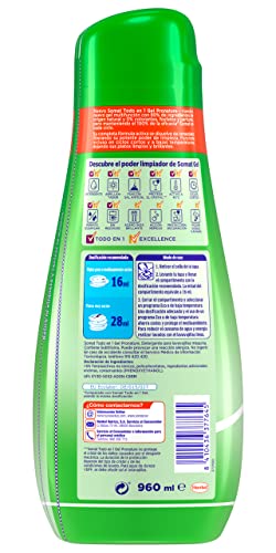 Somat Todo en 1 Gel Pronature Detergente Lavavajillas 60 Dosis (pack de 4, total: 240 lavados), jabón lavavajillas con gran poder de limpieza para ciclos cortos, vajilla brillante