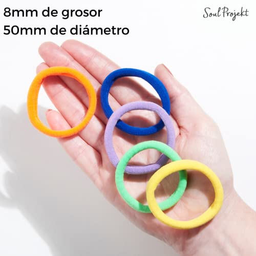 Soul Projekt Elástico Pelo Gomas, 50 piezas 8 mm, Multi, Corbatas multiusos, Sin metál bandas para numerosos tipos de cabello, trenzado, coletas y moños para la escuela, trabajo, gimnasio