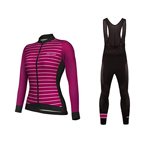 Sports Wear Mujer Maillots de Bicicleta Conjunto de Ropa de Ciclo Jersey de Manga Larga+Bib Pantalones Acolchados Cómodo Respirable Secado Rápido