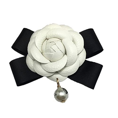 Sraeriot Arco Floral Broche Vintage Camelia Flor Bowknot Pin Pin DIY PhoneCase Accesorios 2.4 Pulgadas Blanco, Broche de Flores de Camelia