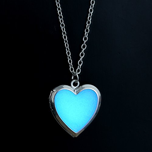 Stayoung Jewellery - Clásico diseño simple relicario de foto en forma de corazón colgante collar para mujeres, emite color azul