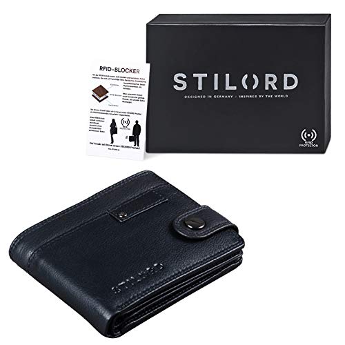 STILORD 'Finley' Cartera de Cuero para Hombres Protección RFID y NFC con Botón Pulsador Billetera con protección, Color:Negro