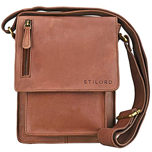 STILORD 'Finn' Bolso Mensajero Mediano de Piel Vintage para Mujeres y Hombres Bolsa de Hombro o Bandolera Mariconera Tablet de 8.4' auténtico Cuero, Color:Cognac - marrón Claro