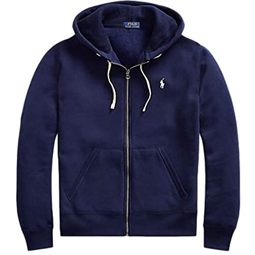 Sudadera con capucha de algodón y forro polar para hombre, Crucero azul marino, M