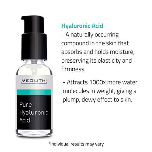 Suero Ácido Hialurónico Facial YEOUTH - Fórmula 100% pura para el antienvejecimiento! (2oz)