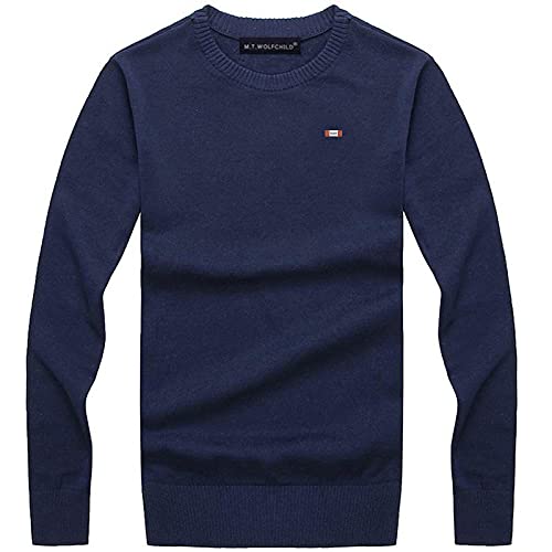 Suéter Primavera Otoño Suéteres para Hombre 100% Algodón Marca Jerseys para Hombre Suéter De Punto De Manga Larga Casual Delgado para Hombre Tops XXL Azul Ma