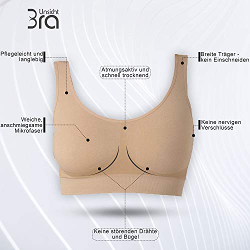 Sujetador Básico para Mujeres | Sin Costuras Sin Aros | El Confort Bra (wellbra_sngl)(XL, Beige)