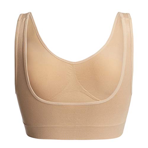 Sujetador Básico para Mujeres | Sin Costuras Sin Aros | El Confort Bra (wellbra_sngl)(XL, Beige)