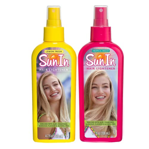 Sun In Paquete múltiple de aligeramiento para el cabello - Incluye Sun In brisa tropical 138 ml y Sun In limón fresco 138 ml. Spray aclarador para el cabello enriquecido con aloe botánico natural