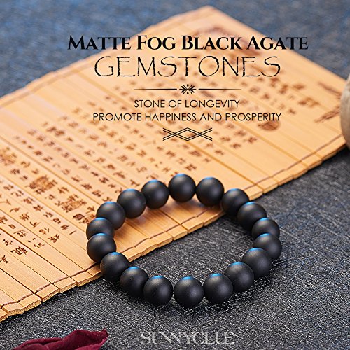 SUNNYCLUE Natural genuino mate niebla negro ágata piedras preciosas perlas Pulsera elástico 8 mm Ronda Perlas de aproximadamente 7 "unisex