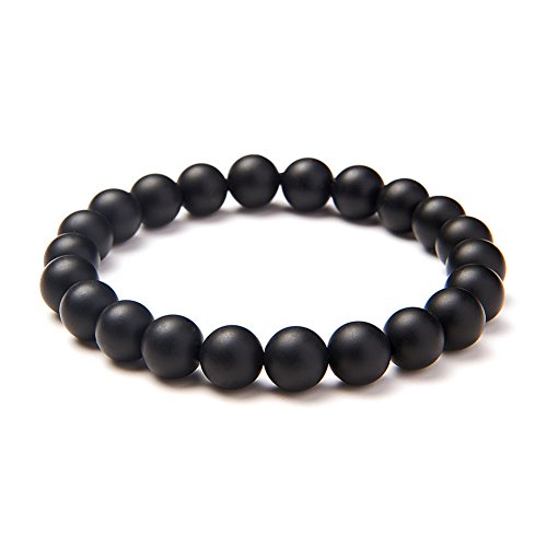 SUNNYCLUE Natural genuino mate niebla negro ágata piedras preciosas perlas Pulsera elástico 8 mm Ronda Perlas de aproximadamente 7 "unisex