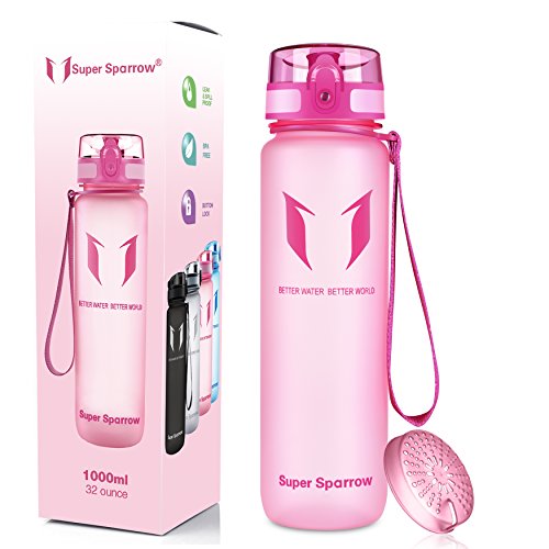 Super Sparrow Botella de Agua Deportiva - 1000ml - Sin BPA (Mate- Rosa)