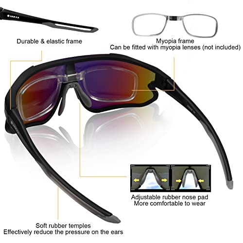 SUUKAA Ciclismo Gafas CE Certificación Polarizadas con 3 Lentes Intercambiables UV 400 Gafas,Corriendo,Moto,MTB Bicicleta Montaña,Camping y Actividades al Aire Libre para Hombres y Mujeres TR-90