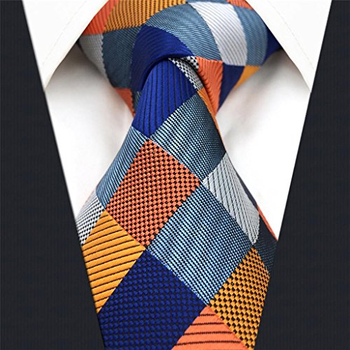 S&W SHLAX&WING Tie Conjunto des Herren Krawatte Azul Naranja a cuadros Classic 147cm