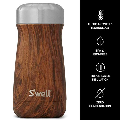 Swell Traveller Teakwood Botella, Acero Inoxidable, Marrón, 7x7x23 cm