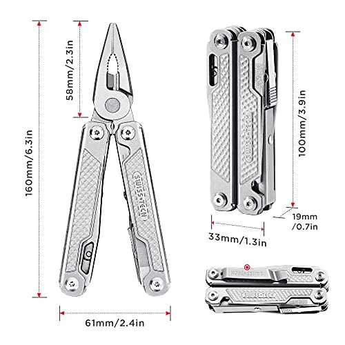 Swiss+Tech Alicate Multiuso 17 en 1, Navaja Multiusos, de Acero Inoxidable, Multiherramienta,Alicates Plegables, Multifunción con Alicates, Navaja, Sierra para Acampada, Caza, Senderismo,etc