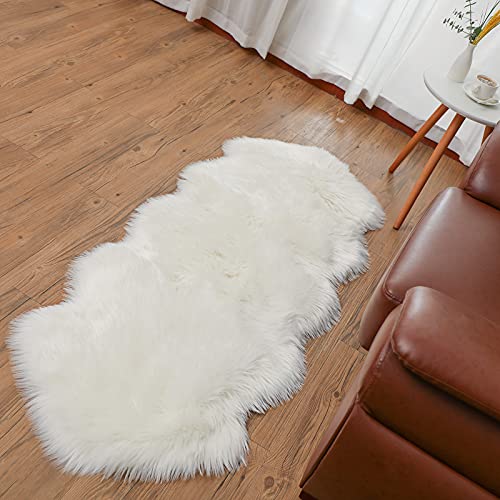 SXYHKJ Alfombra De Piel De Conejo Artificial,Antideslizante Lujosa Suave Lana Artificial Alfombra para salón Dormitorio baño sofá Silla cojín (60X160CM, Blanco)