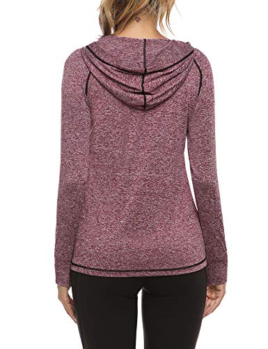 Sykooria Sudadera con Capucha Mujer Otoño Invierno Chaqueta Cálida Mujer Deportes Chaqueta Transpirable de Manga Larga con Cremallera para Correr Fitness-Vino Tinto-M