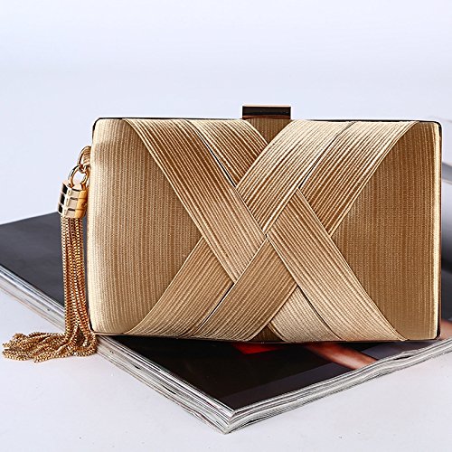 SYMALL Bolso de Mano con Fleco Borlas Bolso de Noche Estilo Elegante para Mujer Boda Partido Fiesta Bolso de Noche Boda Vintage Retro para Seda 17 * 7 * 10cm, Dorado