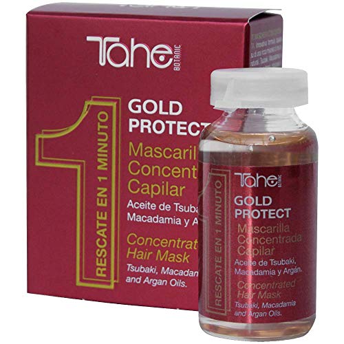 Tahe Gold Protect Mascarilla Pelo Concentrada/Mascarilla para el Cabello Concentrada Anti-Encrespamiento con Aceites Naturales de Tsubaki, Macadamia y Argán, 20 ml