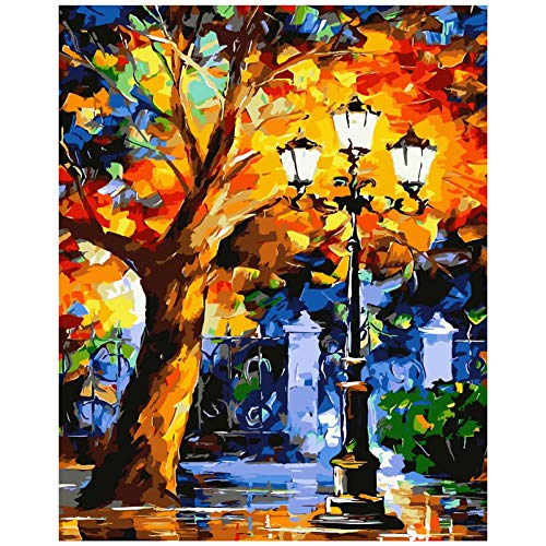 TAHEAT Pintura por números para Adultos, Kit de Pintura al óleo de Lienzo acrílico , 16 x 20 Pulgadas, patrón de farola Colorida con Pinceles y Pigmento acrílico sin Marco