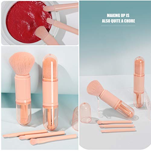 TANGGER Mini Juego de Pinceles de Maquillaje 4 en 1,Brocha de Maquillaje de Viaje Mini Portáti Brocha para Sombra de Ojos y Brocha para Polvos Sueltos,2 set