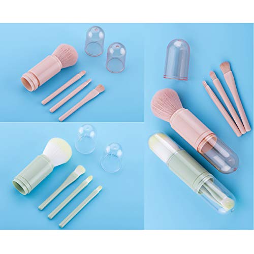 TANGGER Mini Juego de Pinceles de Maquillaje 4 en 1,Brocha de Maquillaje de Viaje Mini Portáti Brocha para Sombra de Ojos y Brocha para Polvos Sueltos,2 set