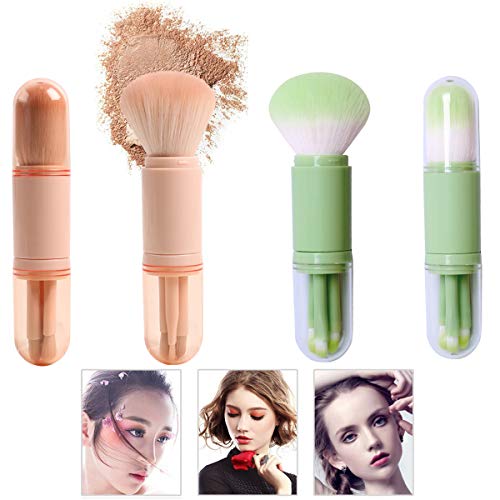 TANGGER Mini Juego de Pinceles de Maquillaje 4 en 1,Brocha de Maquillaje de Viaje Mini Portáti Brocha para Sombra de Ojos y Brocha para Polvos Sueltos,2 set