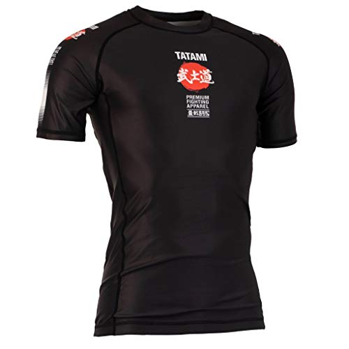 Tatami Fightwear Bushido Black Short Sleeve Rash Guard Men's Camisa de Compresión Hombre MMA BJJ Fitness Artes Marciales Boxeo Grappling No Gi