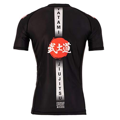 Tatami Fightwear Bushido Black Short Sleeve Rash Guard Men's Camisa de Compresión Hombre MMA BJJ Fitness Artes Marciales Boxeo Grappling No Gi