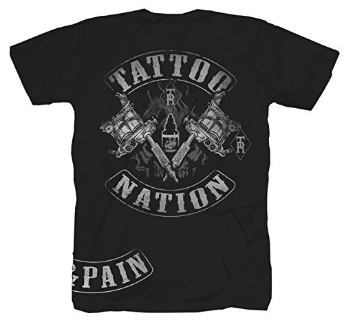 Tattoo Shop Chopper Custom Tättoowierer Rock Moto Heavy Metal Negro Camiseta, Negro , XXXXL