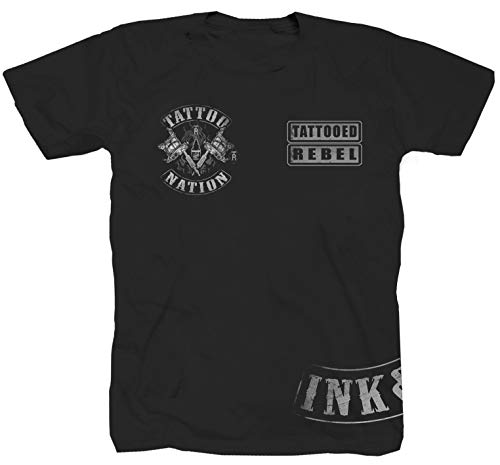 Tattoo Shop Chopper Custom Tättoowierer Rock Moto Heavy Metal Negro Camiseta, Negro , XXXXL