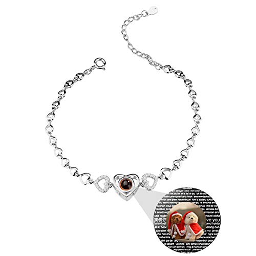 TE AMO Pulsera de proyección Pulsera de foto personalizada Pulsera personalizada Pulsera de 100 idiomas Brazalete de promesa(Plata a todo color)