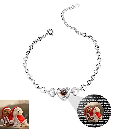 TE AMO Pulsera de proyección Pulsera de foto personalizada Pulsera personalizada Pulsera de 100 idiomas Brazalete de promesa(Plata a todo color)