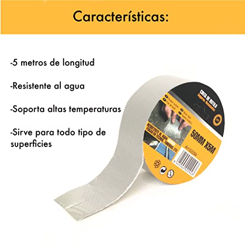 Tela asfaltica autoadhesiva (100 mm X 5 MTS) + Cuter. Cinta adhesiva para fugas de agua, cinta de Butilo impermeable para todo tipo de superficies, soporta grandes temperaturas.