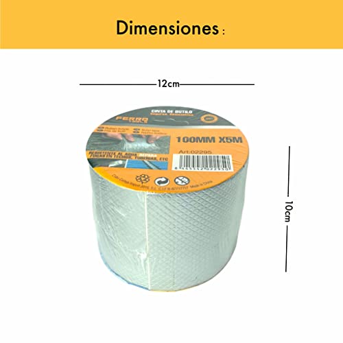 Tela asfaltica autoadhesiva (100 mm X 5 MTS) + Cuter. Cinta adhesiva para fugas de agua, cinta de Butilo impermeable para todo tipo de superficies, soporta grandes temperaturas.