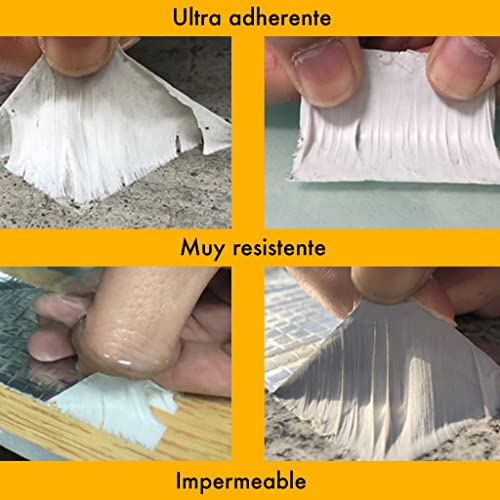 Tela asfaltica autoadhesiva (100 mm X 5 MTS) + Cuter. Cinta adhesiva para fugas de agua, cinta de Butilo impermeable para todo tipo de superficies, soporta grandes temperaturas.